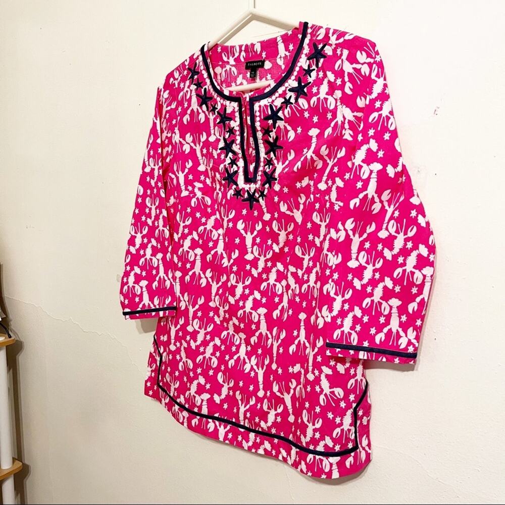 TALBOTS Pink Lobster Print Tunic Top XS NWT Coastal Preppy - Picture 4 of 11